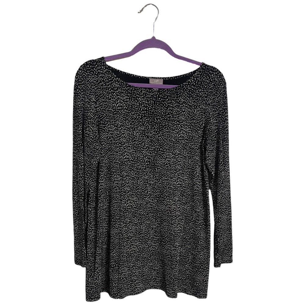 J. Jill Wearable Collection 3/4 Sleeve Black Patterned Tunic
